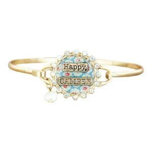 NEW Colorful Happy Camper Bracelet Iridescent Rhinestones Gold Bangle Floral